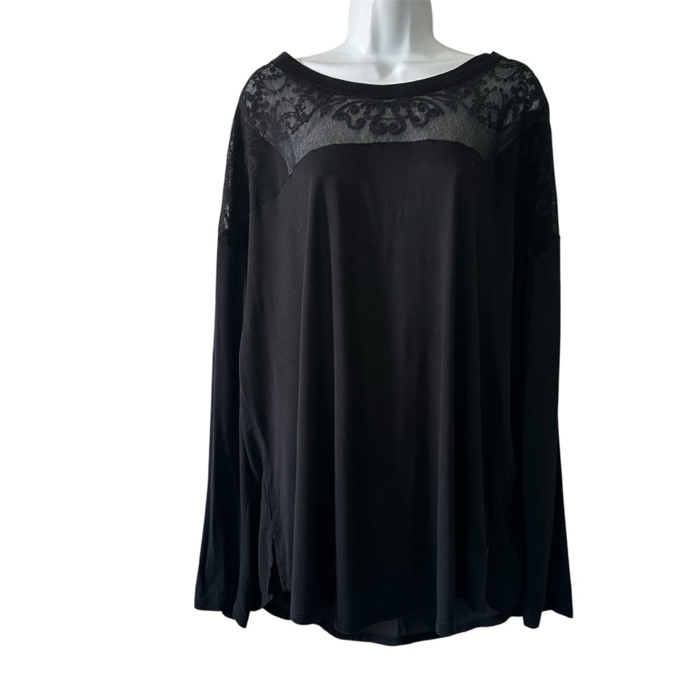 Old Navy Women’s Black Long Sleeve Lace Yoke Sheer Back Knit Sleeve Top- XXL